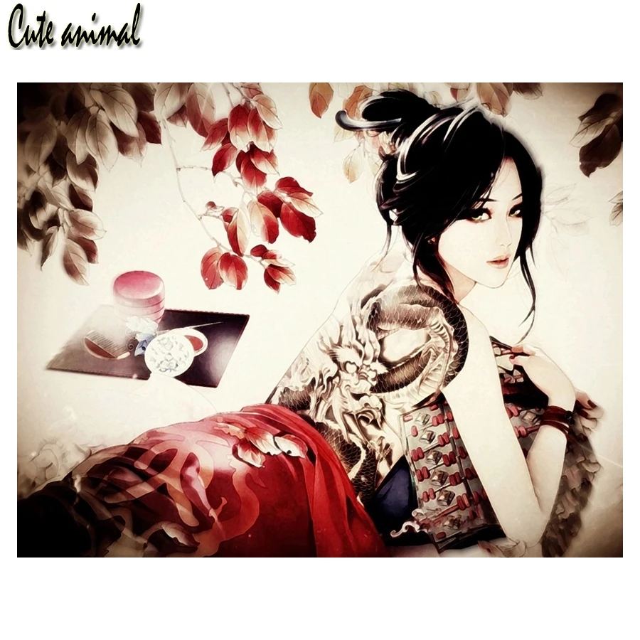 

Japanese women full square round drill diamond Painting tattoo girl diamond embroidery mosaic Wall Pictures Home Decor