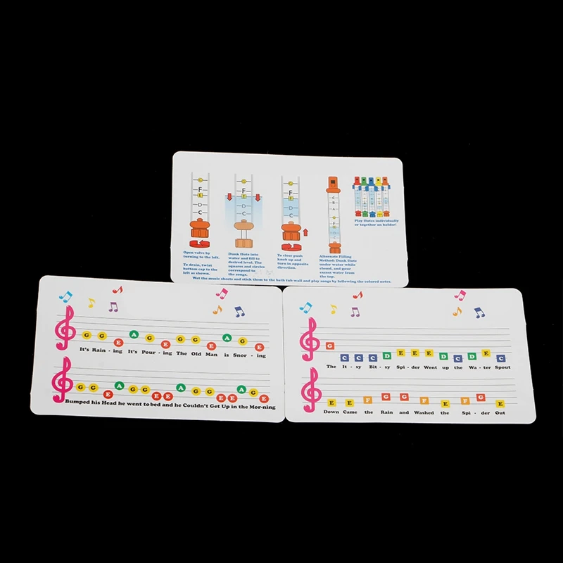

Set of 5 Water Flutes Music Song Sheets Instruments Kids Fun Children Bath Toy