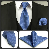 f6 blue polka dots neckties for men set classic wedding silk extra long size dress hanky skinny