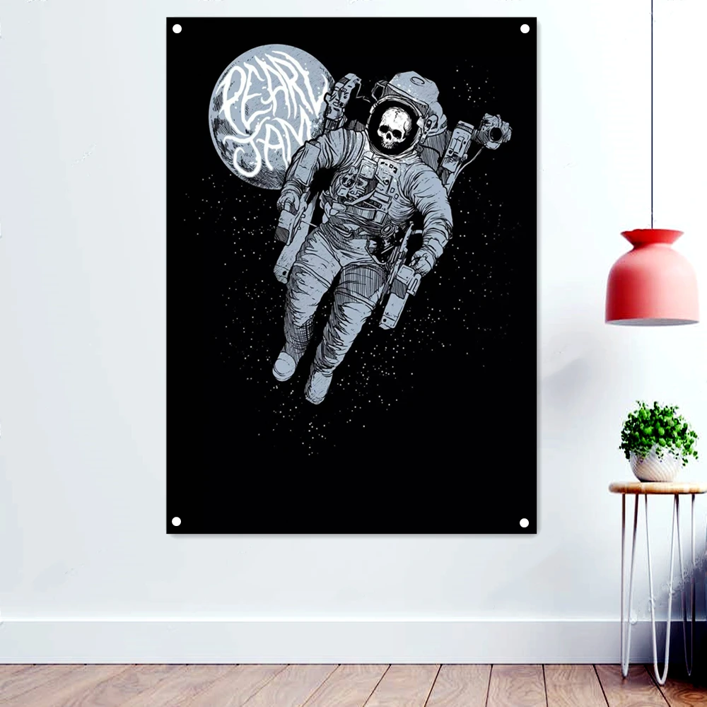 

Astronaut Dark Metal Artwork Banners Tapestry Horror Skull Tattoos Posters Macabre Art Background Hard Rock Music Flags Mural