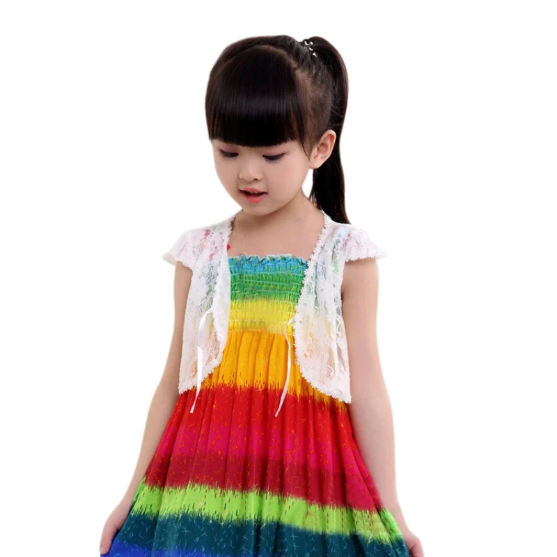 Детский кружевной вязаный лоскутный жилет из газовой ткани для девочек куртка