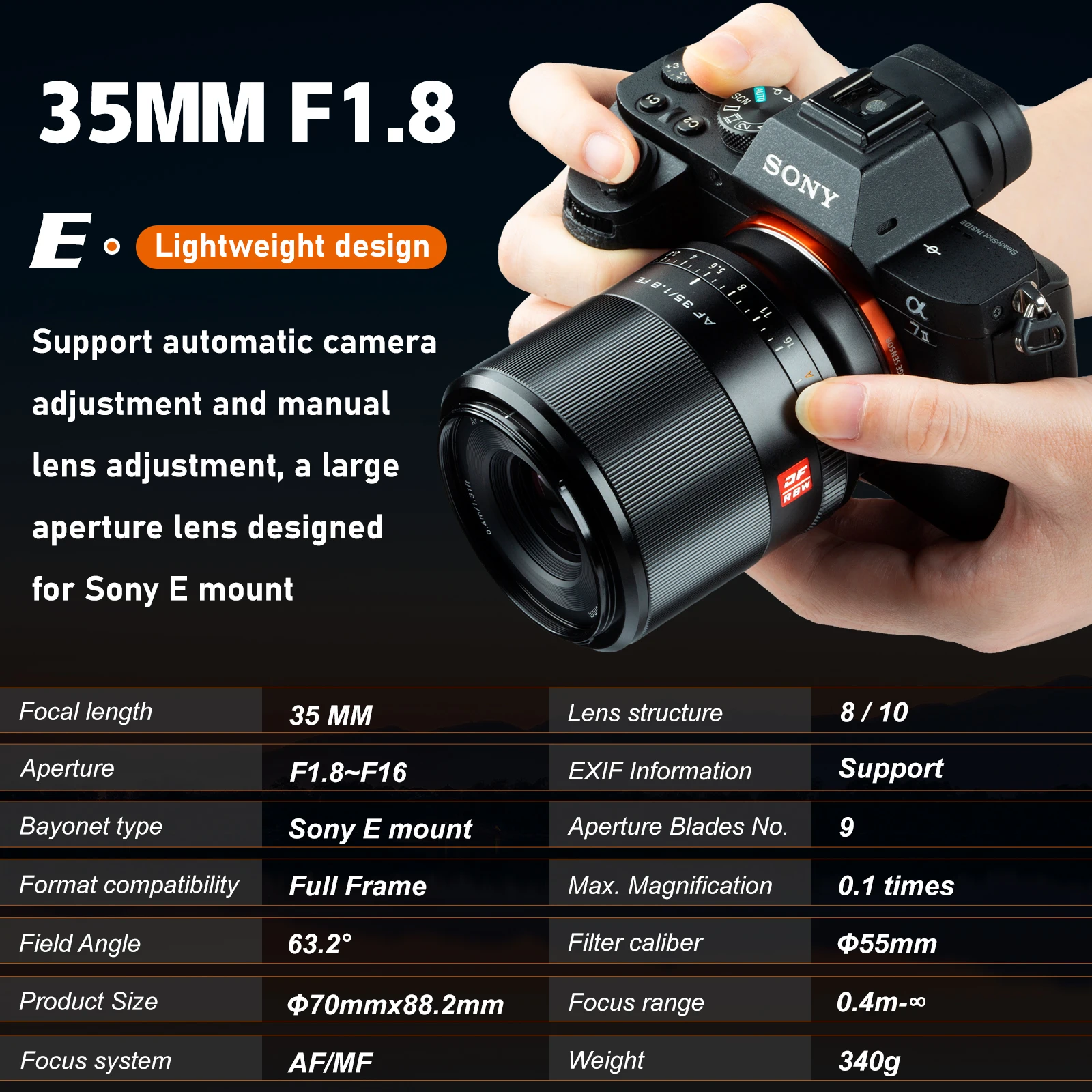 Полнокадровый объектив VILTROX 35 мм F1.8 E с автофокусом портретный большой апертурой