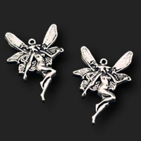6pcs silver plated flower core fairy dragonfly angel pendant hip hop necklace metal accessories diy charm jewelry crafts making