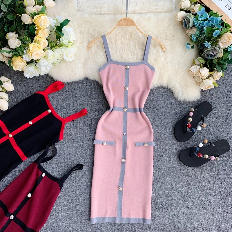 Gagarich сексуальное трикотажное стрейч женское платье на пуговицах без рукавов