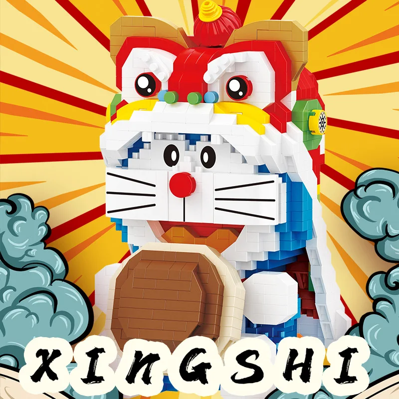 

China new year Japan robto cat CARTOON micro diamond building block doraemon x Lion dance nanobricks educational toys for gifts