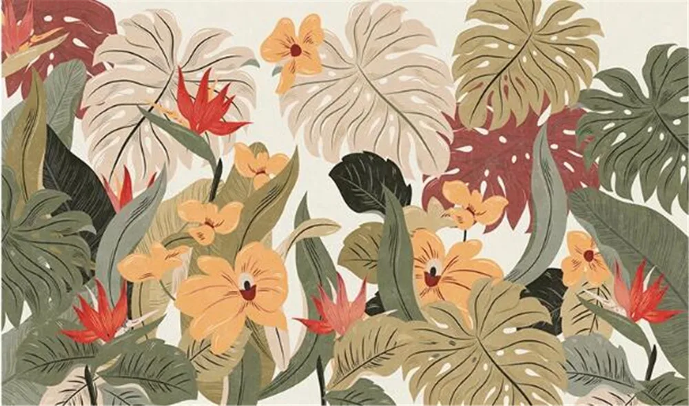 

Milofi Custom Wallpaper Mural 3D Nordic Tropical Plant Banana Leaf Retro TV Background Wallpaper Mural