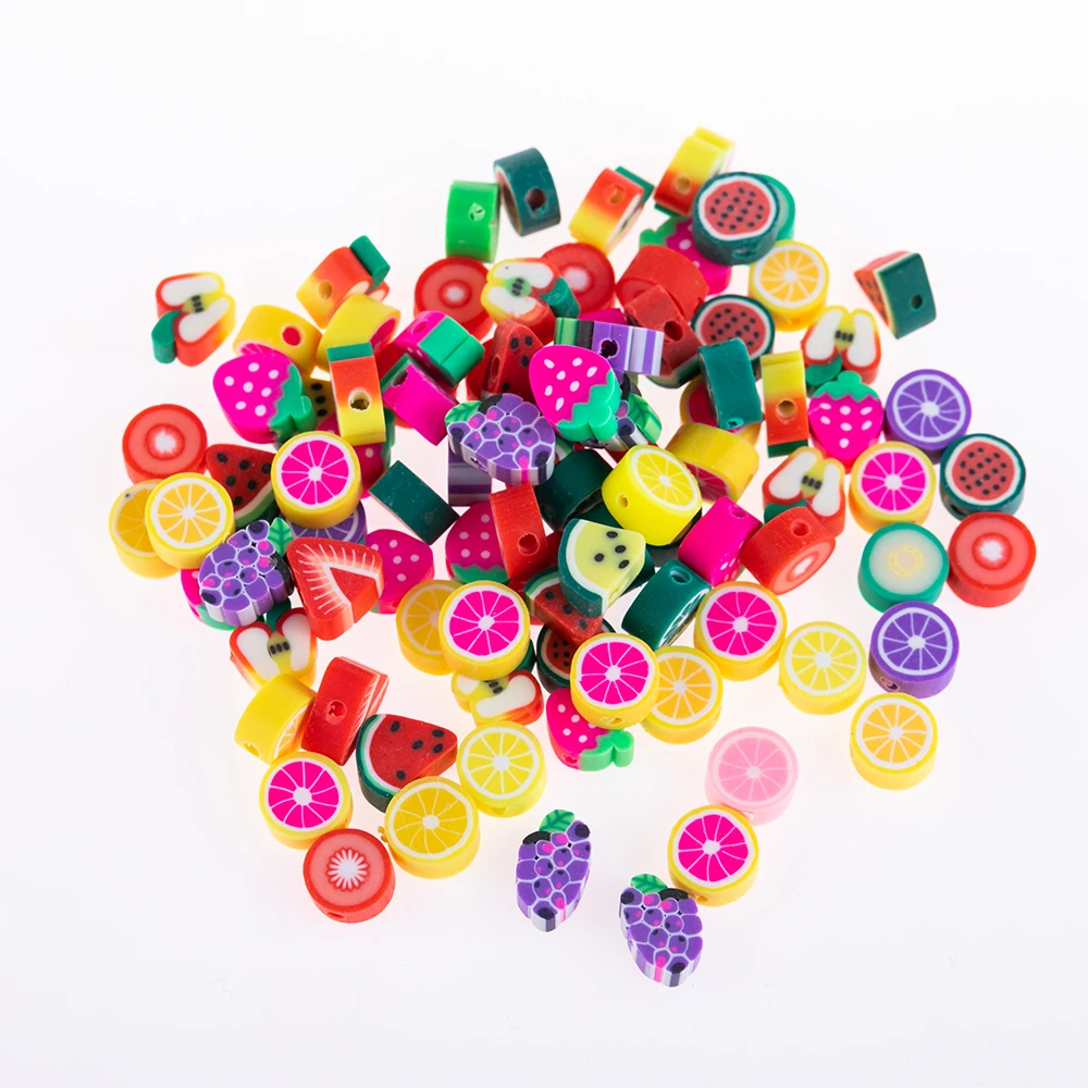 

YEYULIN 50Pcs/lot Mixed Color Fruit Style Polymer Clay Spacer Beads DIY Necklace Bracelet Earring Jewelry Findings Making