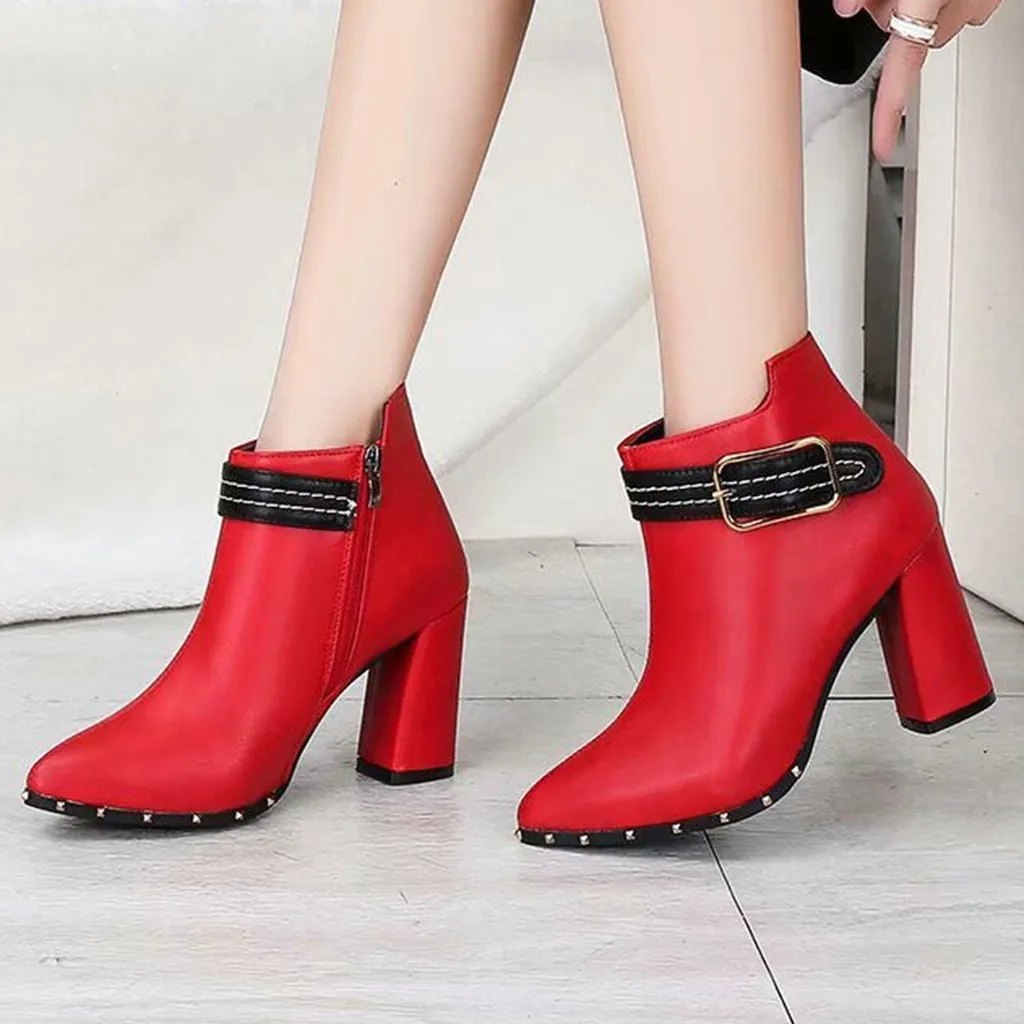 Зимние ботинки женские модные повседневные полусапожки с острым носком и