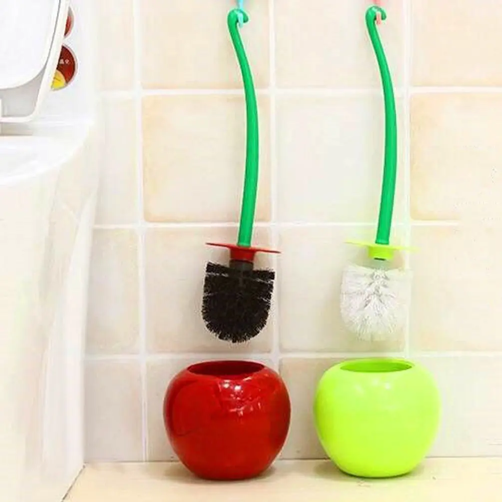 Cute Cherry Toilet Brush Holder Set Bathroom Lavatory Long Handle Bowl Cleaner Cleaning Accessories |