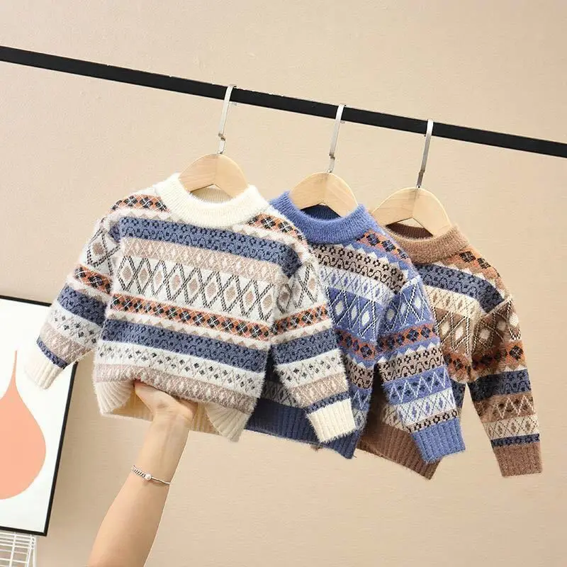 

Boys' sweater children's Korean-style children's clothing thickened knitwear imitation mink velvet children's autumn and winter
