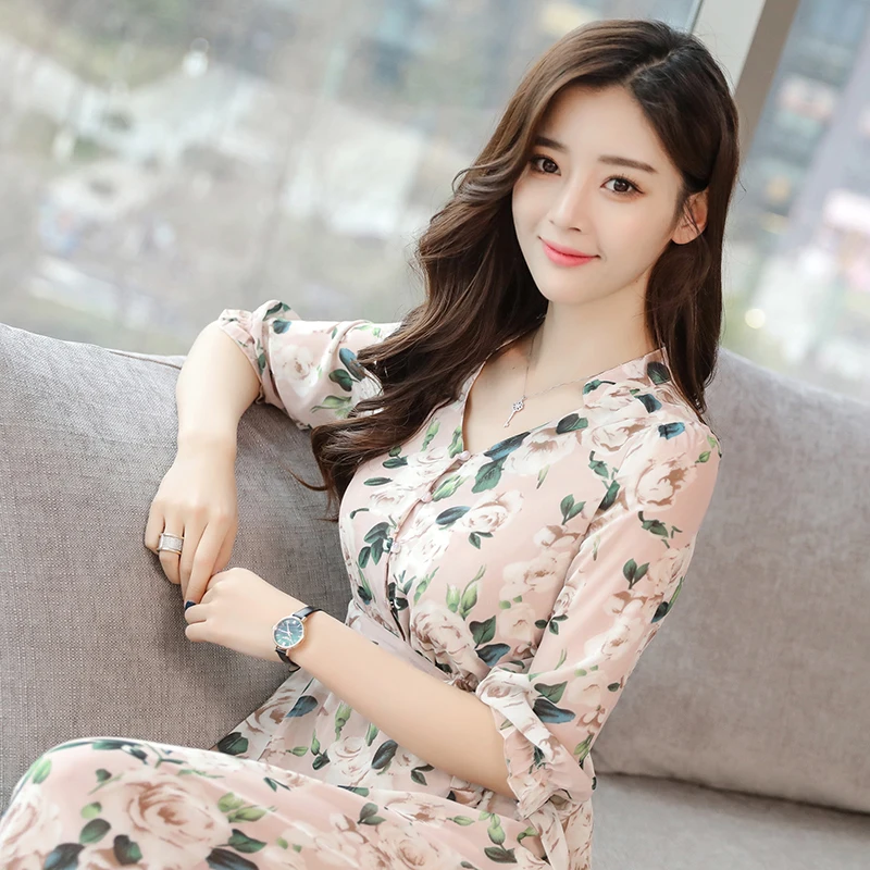 Летние Цветочный принт вечерние Женское платье длинное Boho в ретро стиле