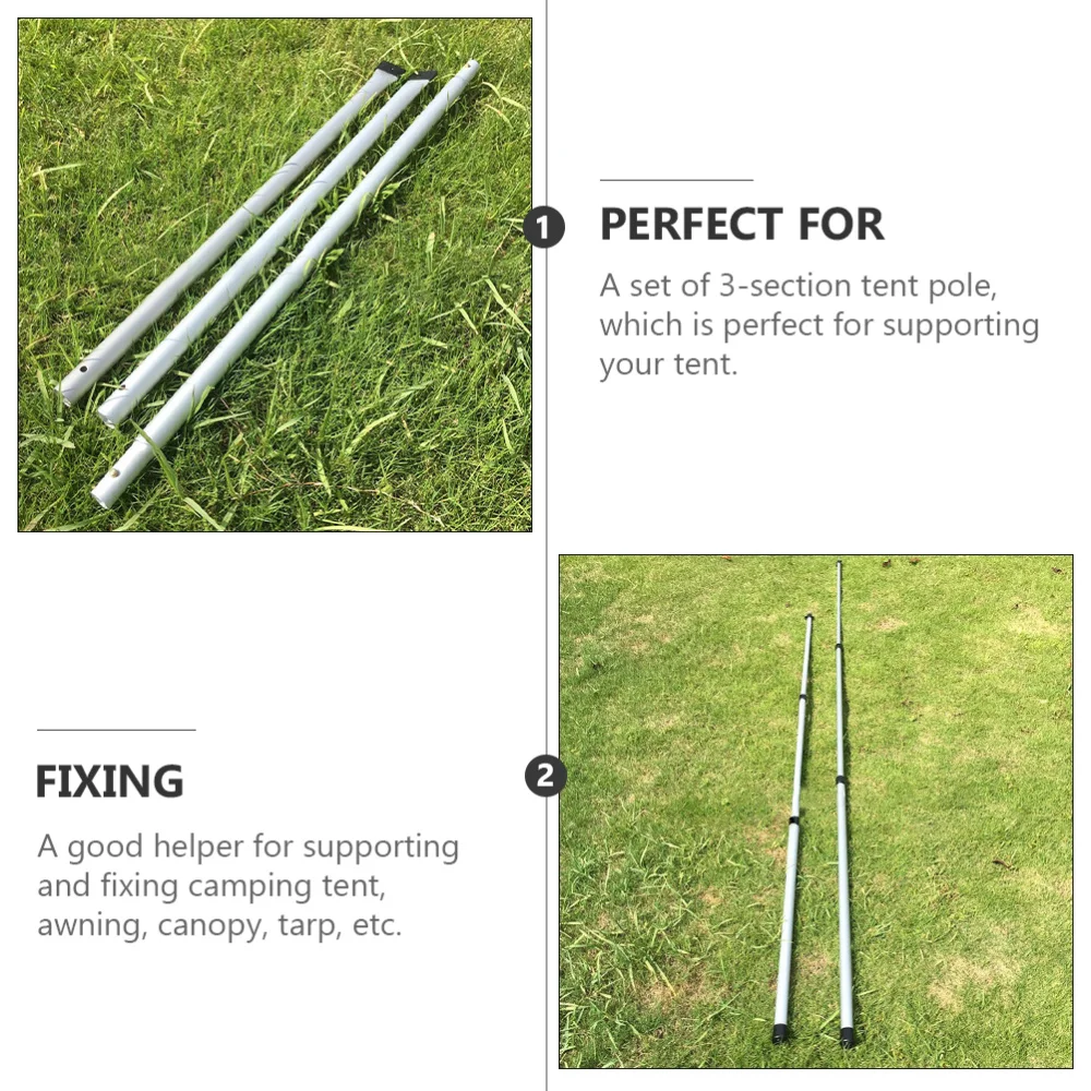 

1 Set Adjustable Tarp Pole 3-Section Tent Pole Telescoping Aluminum Rod