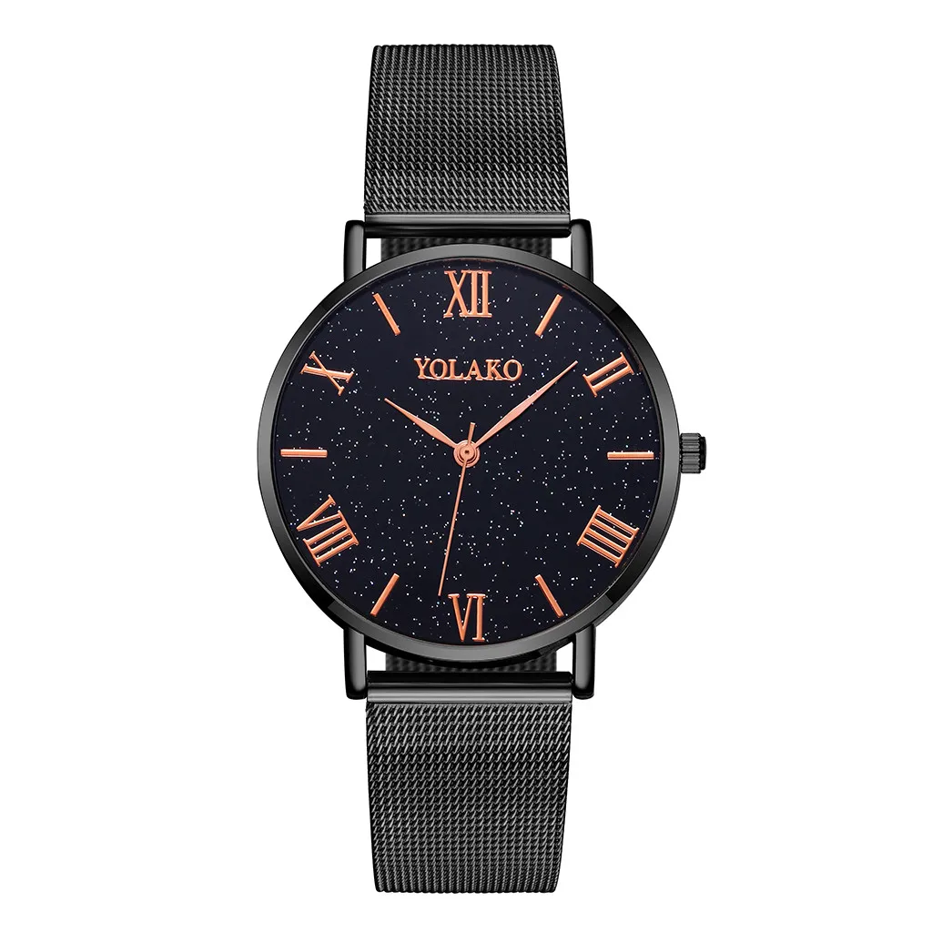 

YOLAKO Ladies Quartz Watch Women Rose Gold Mesh Stainless Steel Strap Wristwatch Casual Girl Clock reloj mujer /d