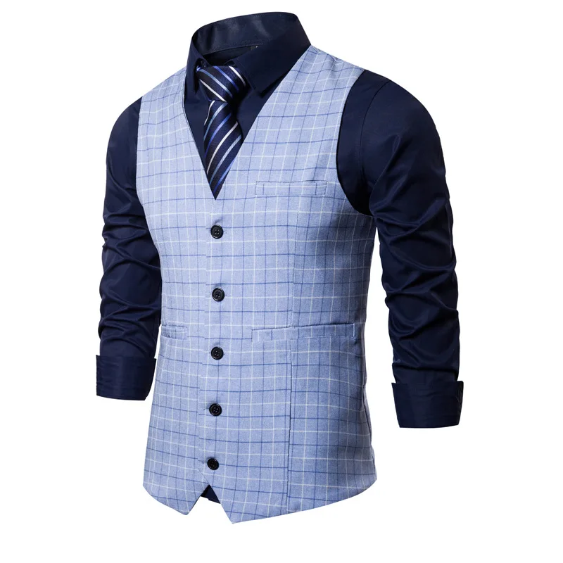 

Fashion New Style Mens Casual Waistcoat 2021 Striped Plaid Formal Blazer Vests Five Buttons Men Suit Vest