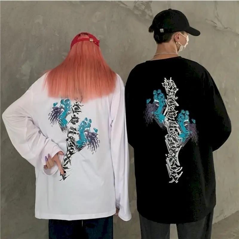 

autumn couple clothes top black t shirt printed tops harajuku tshirt oversized t shirt men clothing t-shirt o-neck casual tees