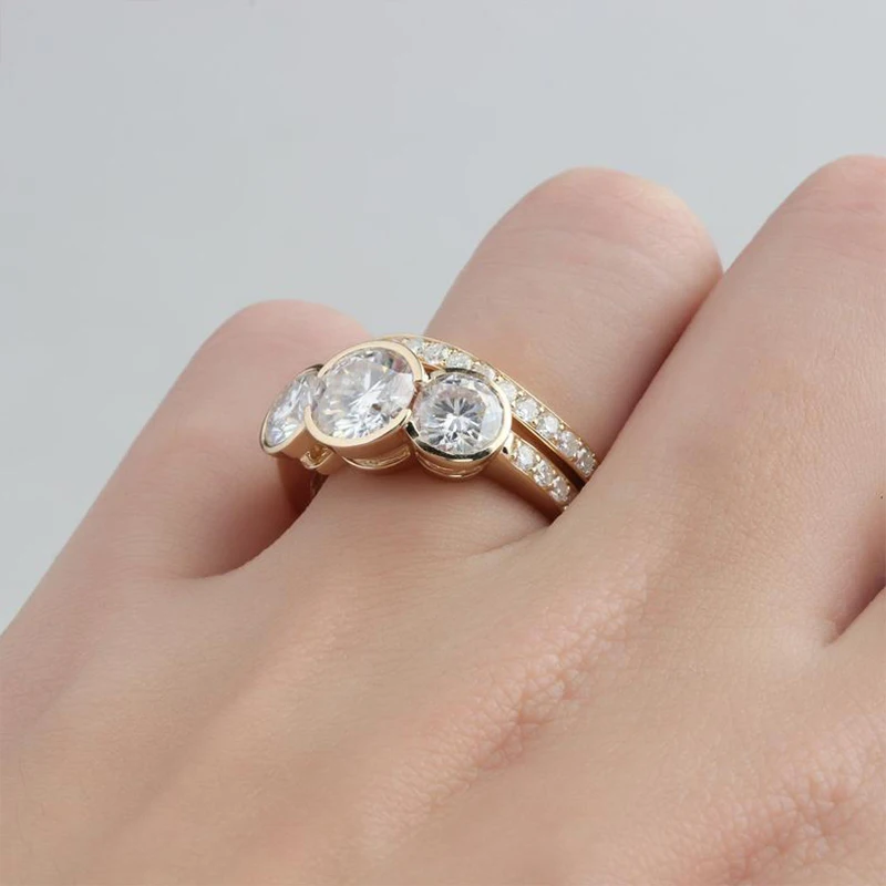 Veryins 14K 585 розовое золото 3.1CTW DEF цвет Moissanite ободок набор из трех камней Обручальное