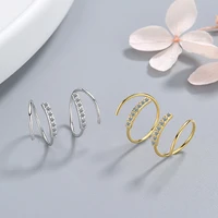 womens new fashion rotating thin minimal stud earrings shiny micro crystal golden geometric earring piercing stud accessories