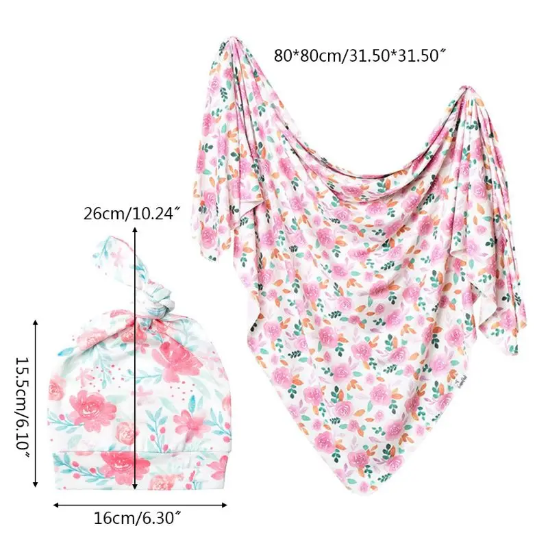 

2Pcs Newborn Baby Receiving Blanket + Hat Set Swaddle Wrap Cap Kit Infant Sleepsack Bedding Bath Towel Photography Props