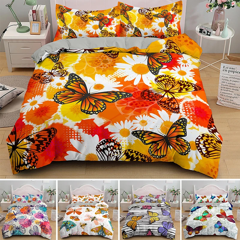 

Colorful Psychedelic Butterfly Bedding Sets Queen/King Size 2/3 PCS Duvet Cover Set Insect Print Quilt Covers With Pillowcase