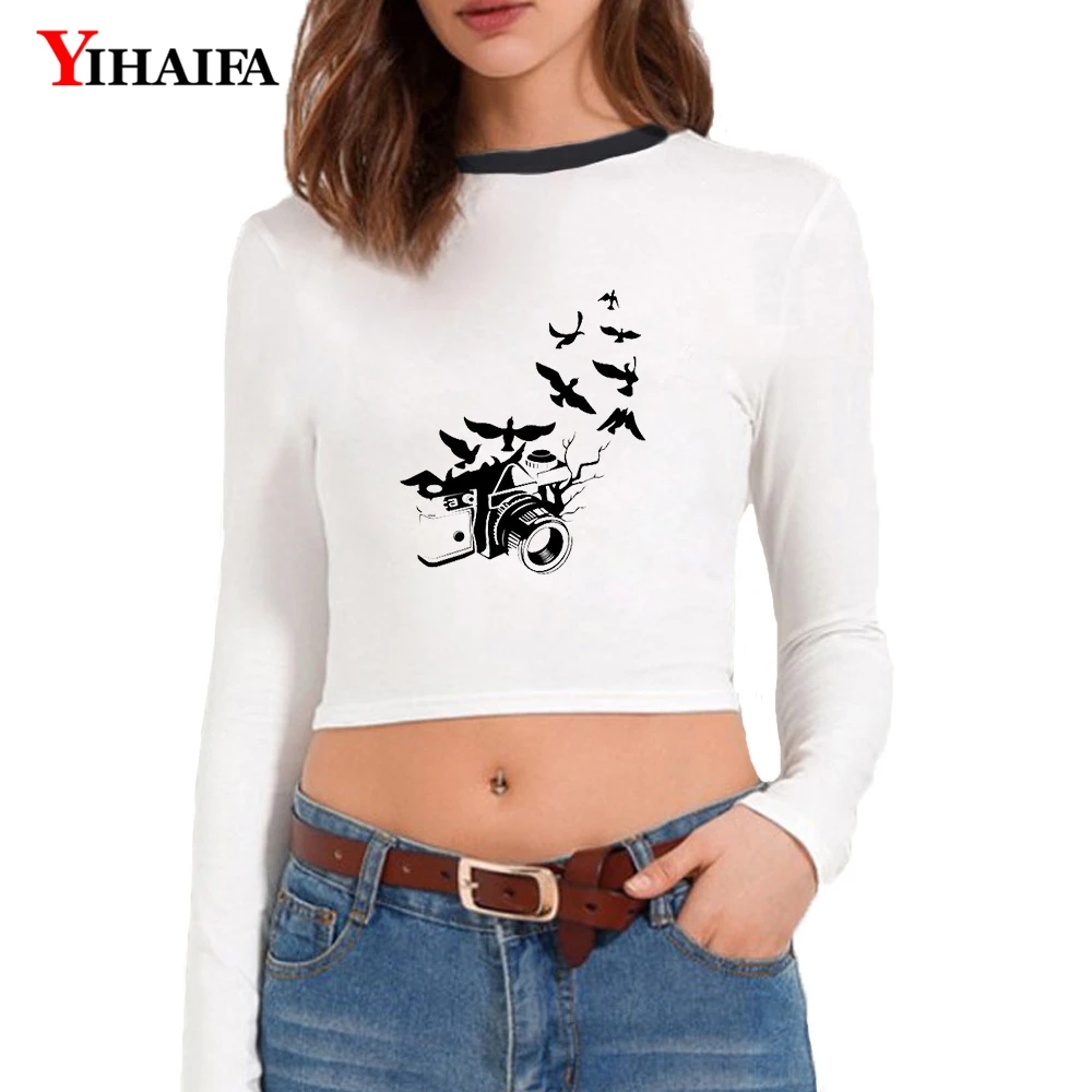 Женский укороченный топ YIHAIFA футболка с длинными рукавами креативные топы