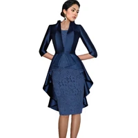 blue mother of the bride dresses sheath knee length lace with jacket plus size short groom mother dresses for wedding