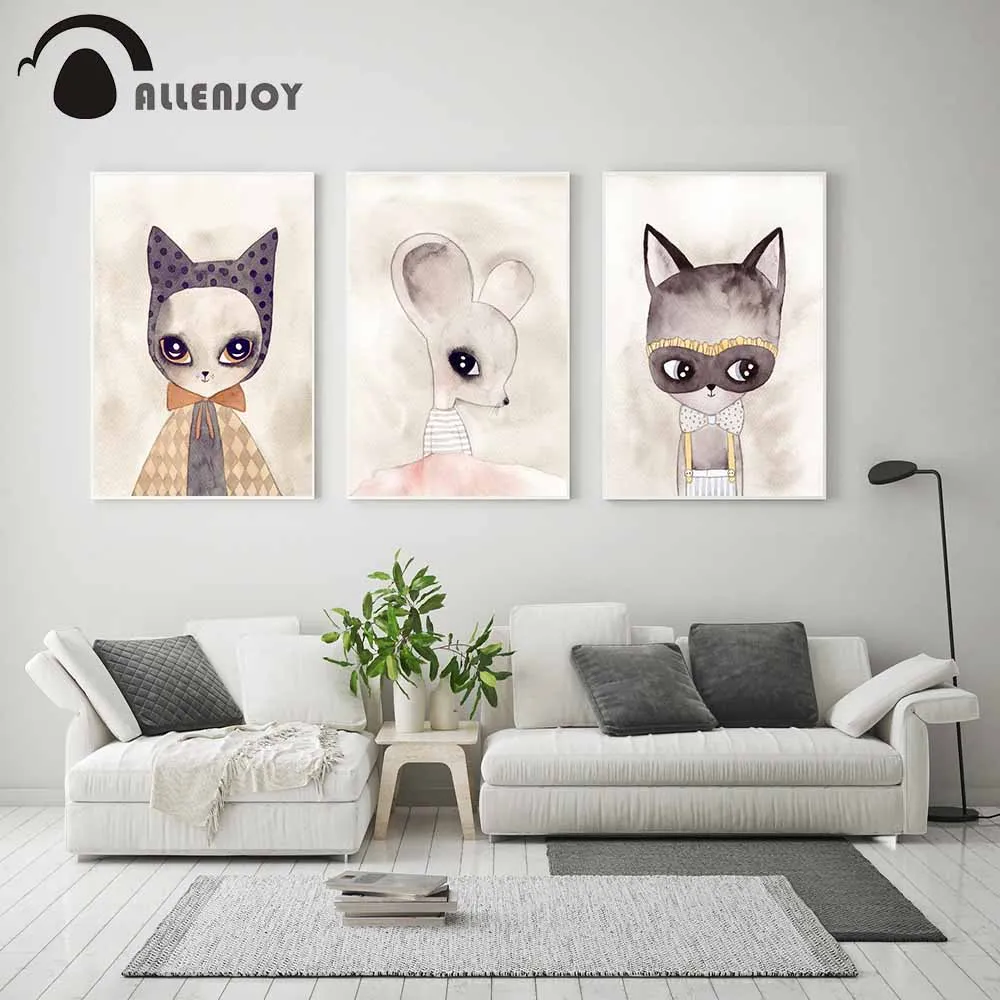 Allenjoy Детские холщовые картины мультфильм Кот Лиса платье забавные Плакаты для