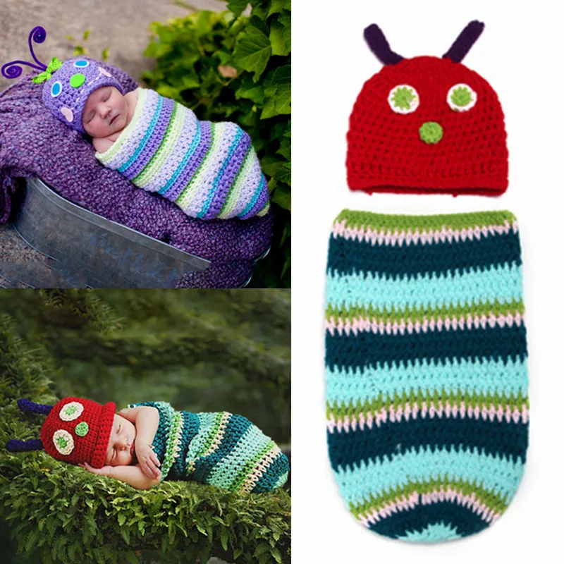 

Photography Props Baby Hat Girls Boys Sleeping Bag Crochet Knit Costume Outfits Newborn Fotografia Clothes Baby Accessories
