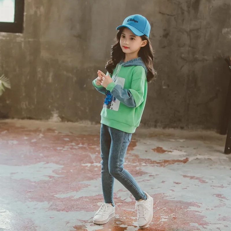 2019 осенний костюм-свитер для девочек спортивный розовый хлопковый топ с