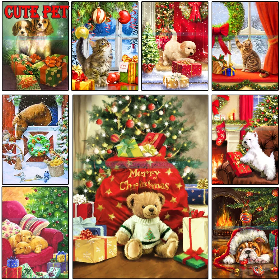 

Алмазная 5d картина для домашних животных, ручная работа «сделай сам», вышивка в виде рождественского животного, мозаика, вышивка крестиком, ...