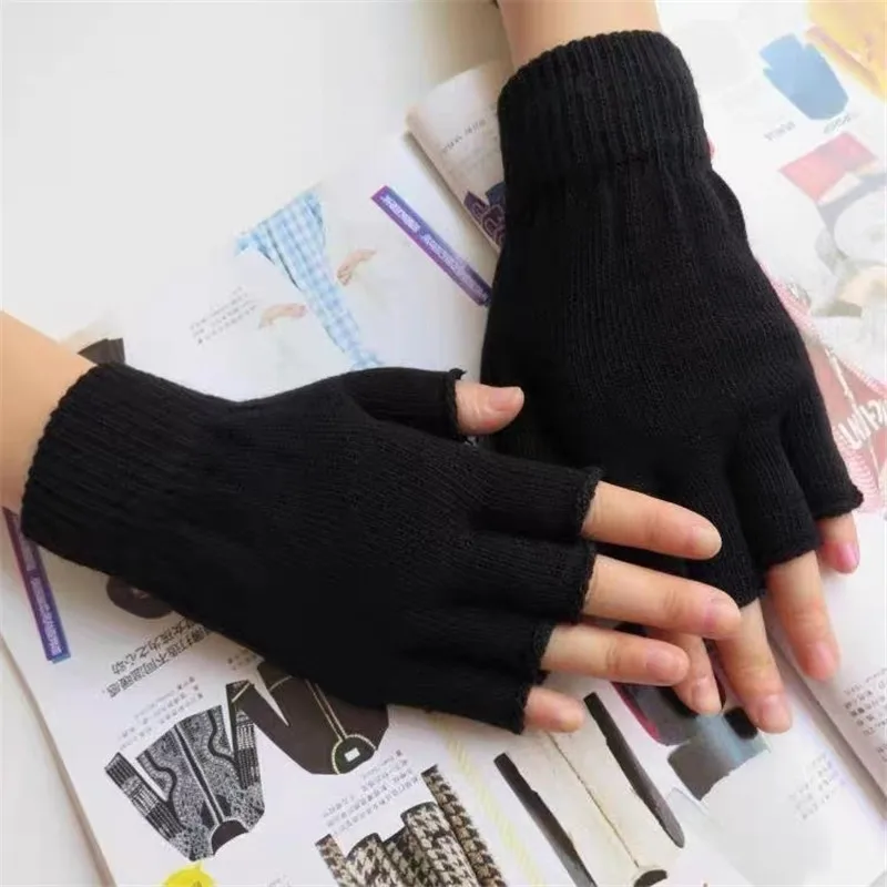

Black Half Finger Fingerless Gloves for Women and Men Knit Polyester Gloves Winter Warm Workout Gloves Outdoor Cycling Gloves