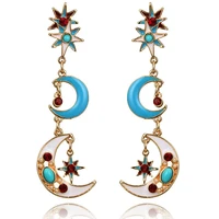 earrings statement drops gem bohemian sun moon shiny crystal pink blue natural stone earrings jewelry for women wholesale brinco