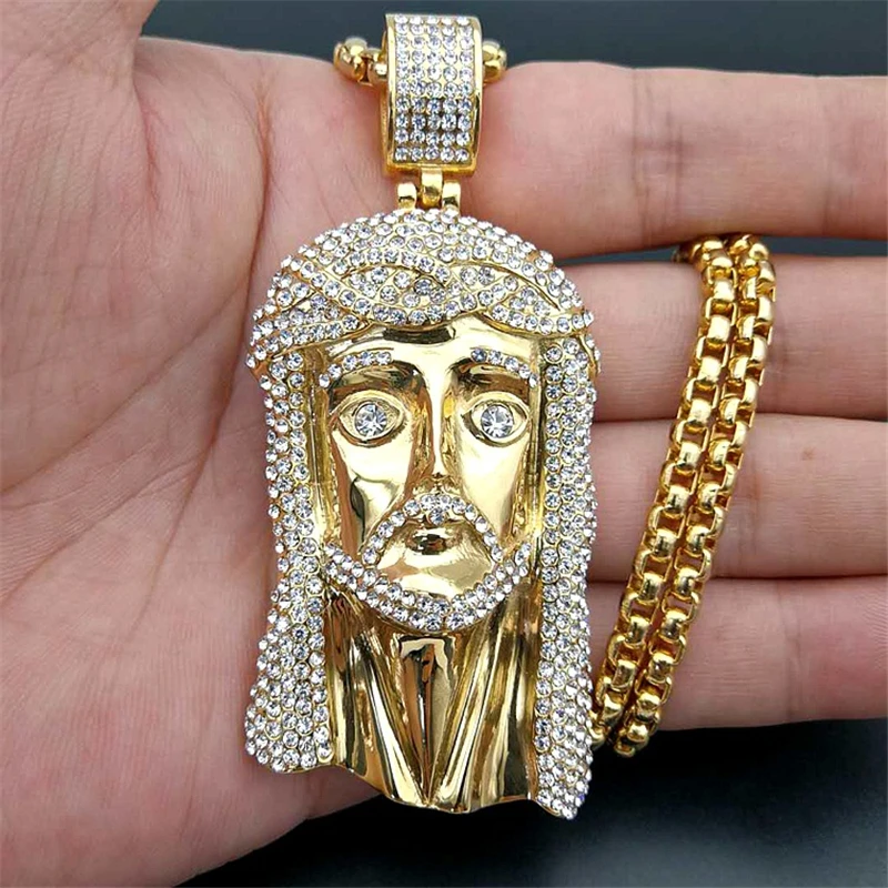 

Fashion Gold Color Stainless Steel Chain Necklaces Men 2020 New Designs Jesus Head Pendant Necklace for Women Party Jewellery