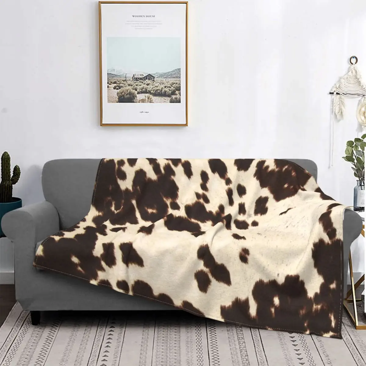 Coperta in pelle bovina marrone modello animale di mucca copriletto invernale peluche copertura Ultra morbida flanella coperta da tiro biancheria da letto divano divano velluto
