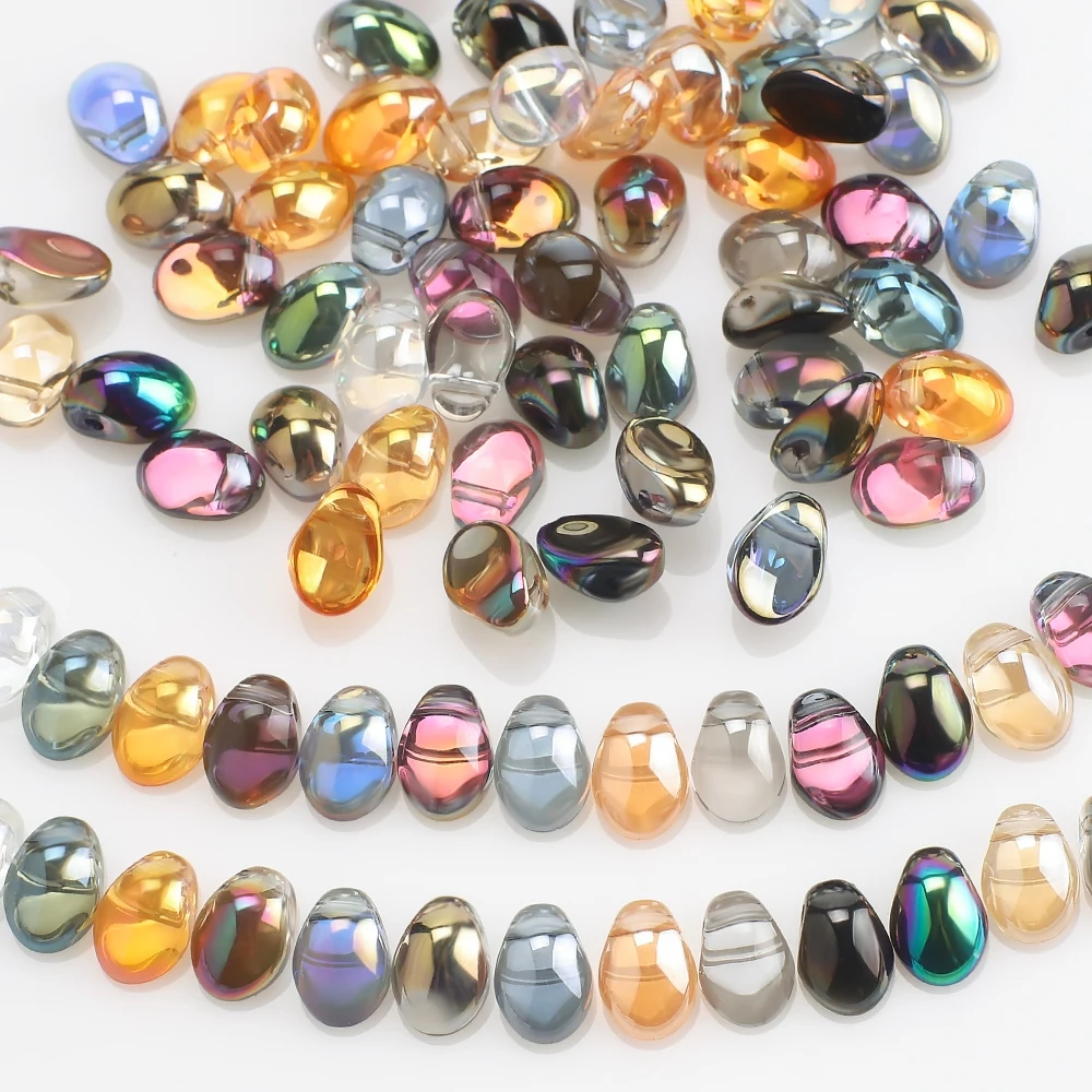 

100Pcs Multi Color Crystal Seed Shape Beads 6X8/6X12MM Drop Pendant Glass Beading DIY Necklace Bracelet Christmas Ornament Gifts