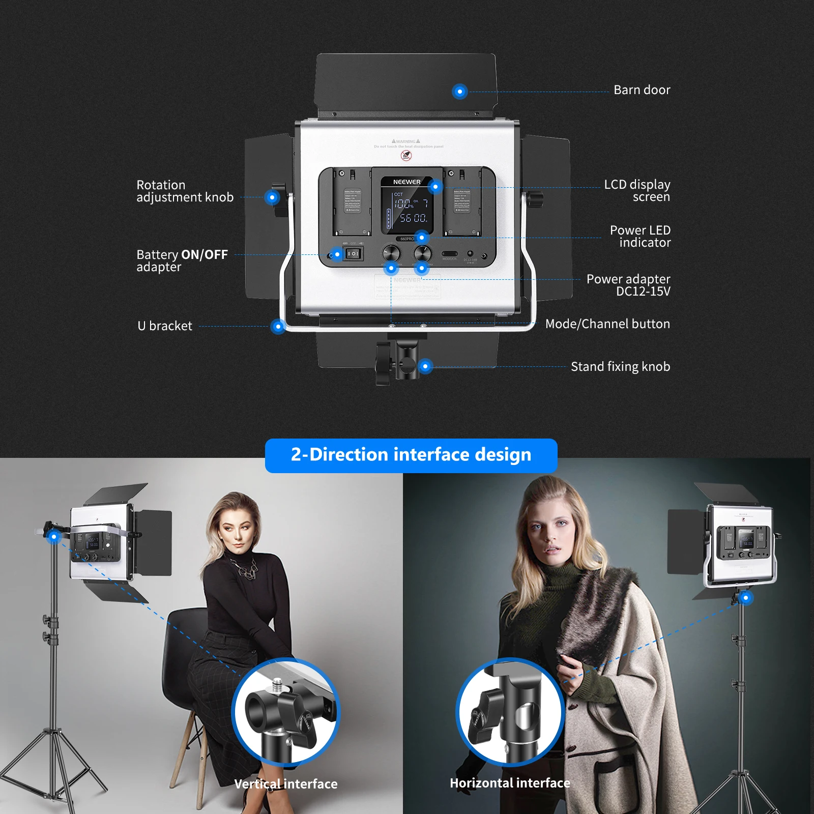 

Neewer RGB Led Video Light and APP Control,50W 660 PRO Video Lighting Kit CRI 97+ for Streaming,Zoom,outube,Broadcasting UK Plug