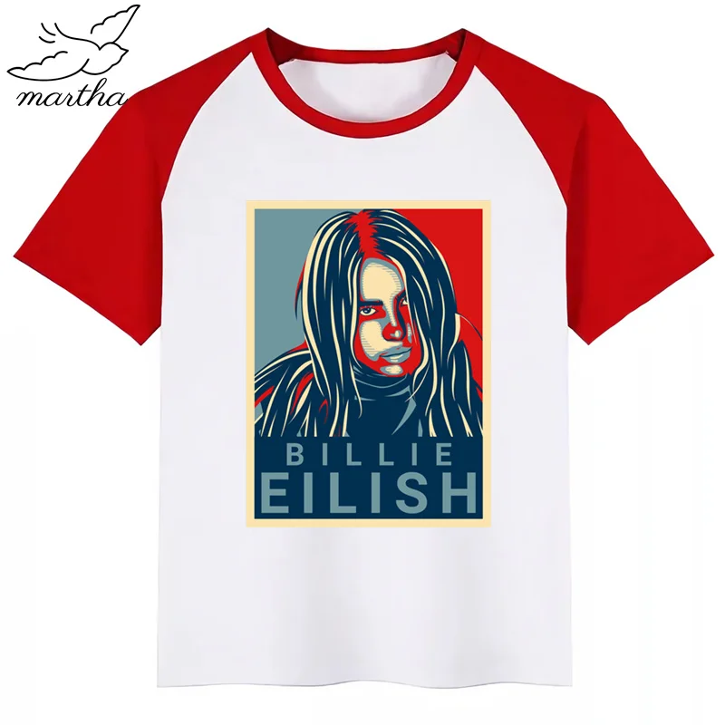 RedB BoysGirls Billie Eilish/футболка с мультяшным принтом; детская забавная одежда; детская летняя футболка с короткими рукавами для малышей - Цвет: RedB