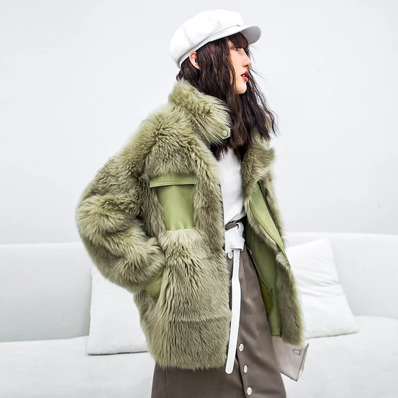 

Женская Двухсторонняя куртка из натуральной кожи, роскошное зимнее пальто из овчины с мехом, модель 27WW