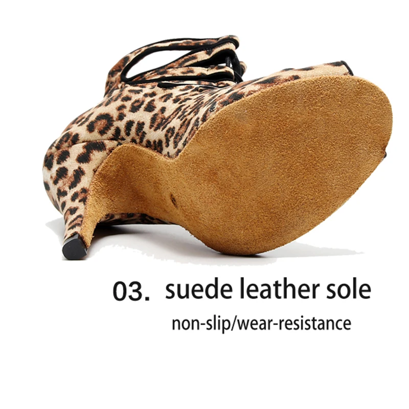 Женская обувь для латинских танцев с высоким берцем Леопардовые фланелевые