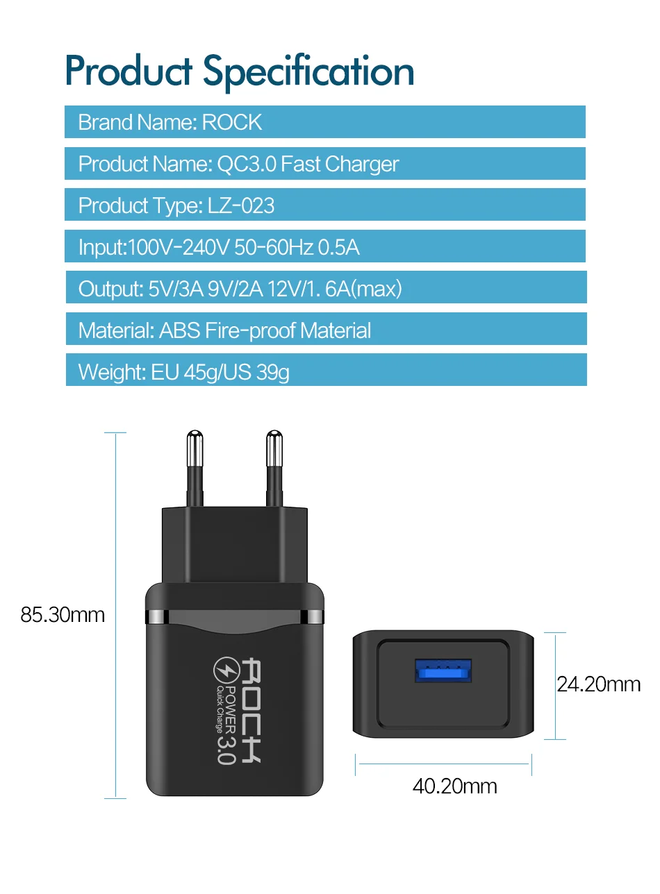 ROCK QC 3,0 30 Вт 3 USB зарядное устройство для быстрой зарядки телефона светодиодный дисплей для iPhone Xiaomi samsung huawei 3 порта Быстрый Настенный адаптер Turbo