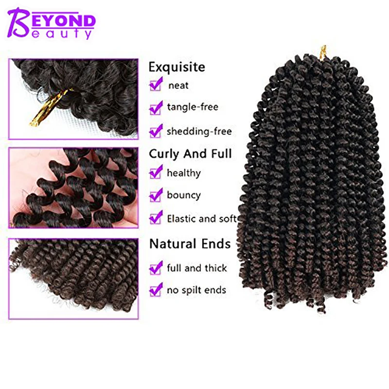 8 дюймов пружинные плетеные волосы 30 корней/упаковка Синтетические афро пушистые