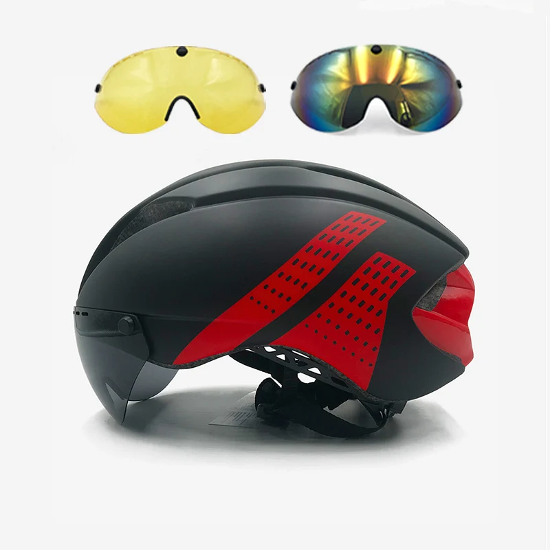 Black-red 2 Велосипедный шлем, интегральный триатлон, Триатлон, Триатлон, велосипедный шлем, ультралегкий, дорожный, Mtb, горный, велосипедный шлем, 3 линзы, casco aero triatlon - Цвет: Black-red 2
