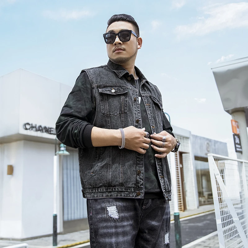 

6XL 7XL Denim Vest Men Casual Cotton Multi-pocket Cowboy Mens Jackets Spring Autumn Vintage Streetwear Plus Size Waistcoat Male