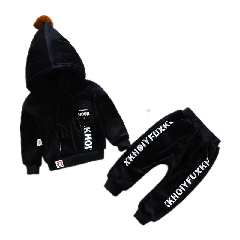 Black clothing set Одежда для маленьких девочек комплект одежды для маленьких мальчиков, костюмы из рубашки с капюшоном и штанов разные спортивные костюмы из флиса для малышей Возраст от 1 до 5 лет - Цвет: Black clothing set