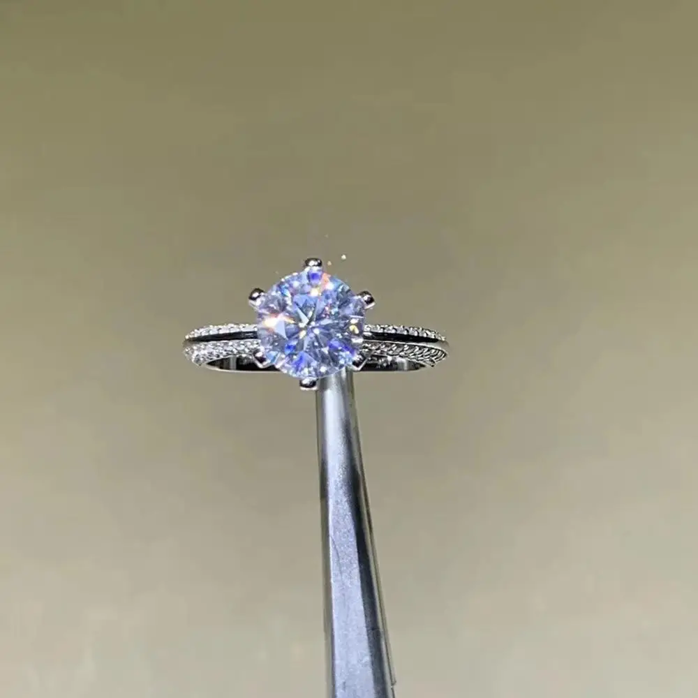Kkmall Store Round Silver Moissanite Ring 1.00ct D VVS Luxury Weding for Women | Rings