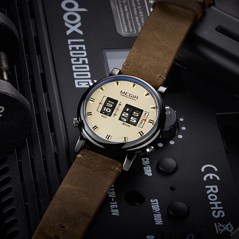 MEGIR Индивидуальные цифровые барабанные роликовые часы люксовый бренд кварцевые