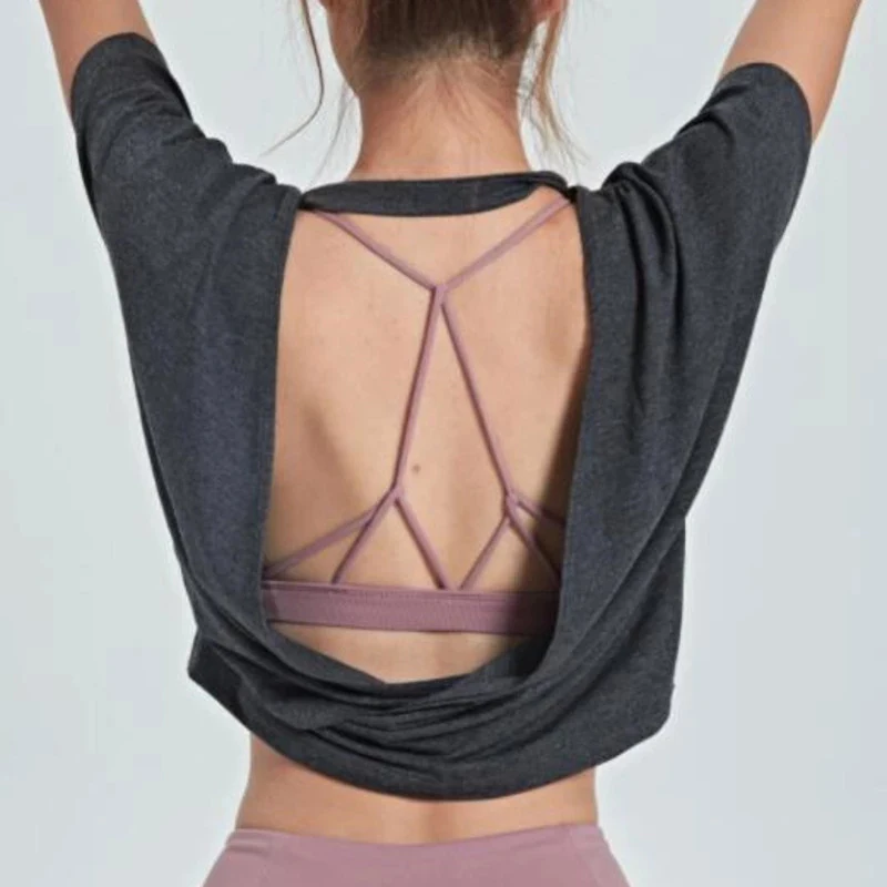 

Sexy Backless Yoga Top Loose Quick Dry Tank Top Women Gym T-shirt Fitness Female Yoga Top Jersey Casual Workout Sports Shirt