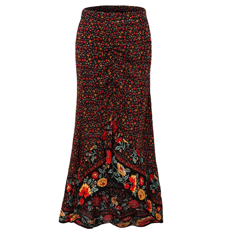 Винтажные длинные юбки с цветочным принтом Женская миди юбка высокой талией и бантом 2020 летняя сексуальная
