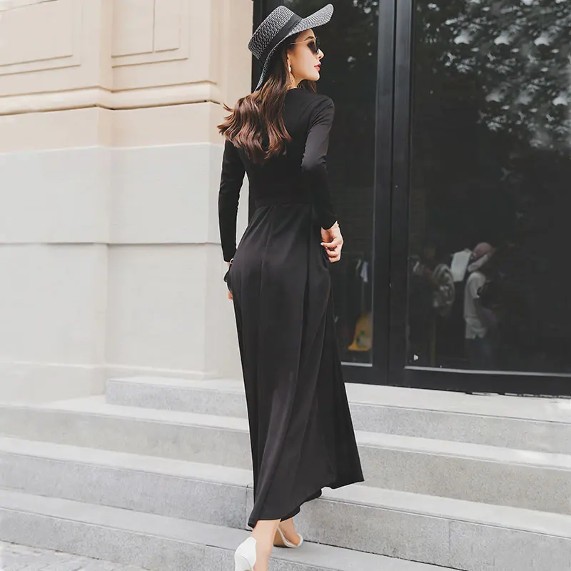 

Women 2020 New Spring Autumn Fashion Sweater Dresses Female Elegant O-Neck Slim Knitted Dress Ladies Vintage A-line Dress P165