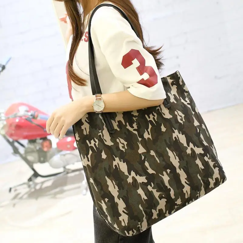 Женская модная камуфляжная холщевая сумка на плечо Большая вместительная