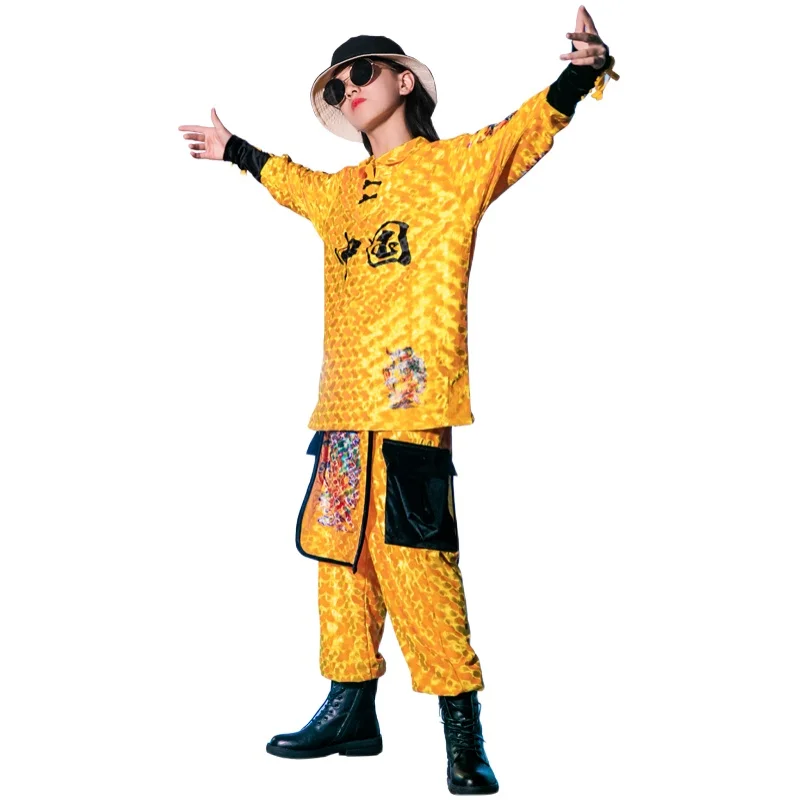 

New Children Chinese Style Hip-Hop Dance Costumes Boys Jazz Performance Catwalk Stage Costumes Girls Hiphop Rave Clothes